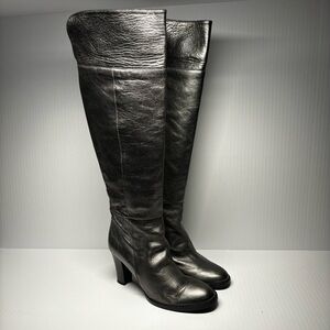 Max De Carlo - Women's Black Leather Knee-High Heeled Boots